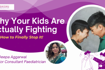 "Two young boys angrily facing each other, representing sibling rivalry, alongside pediatrician Dr. Deepa Aggarwal's expert advice."