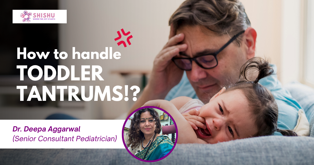 A parent gently comforting their toddler during a tantrum, illustrating understanding and patience.