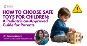 Parent checking toy safety for child to prevent choking hazards and injuries