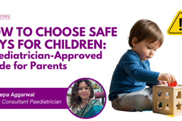 Parent checking toy safety for child to prevent choking hazards and injuries